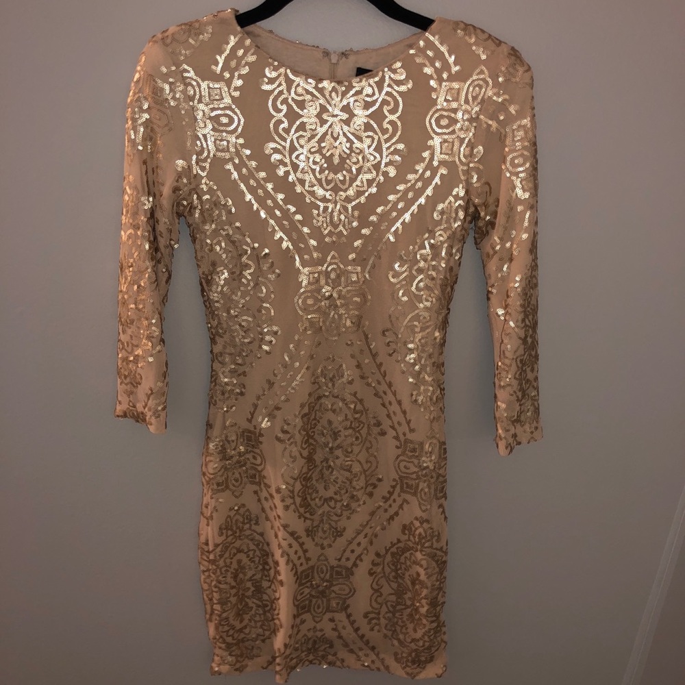 Sleeveless Sequin & Satin Dress in Gold